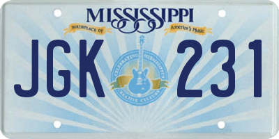 MS license plate JGK231