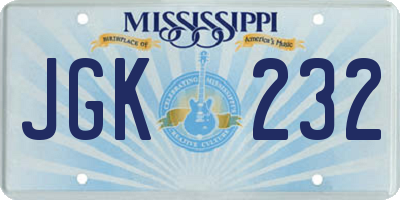 MS license plate JGK232