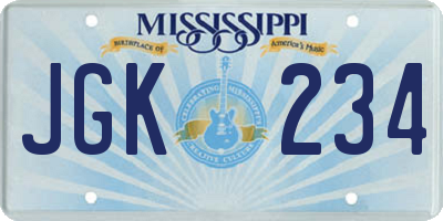 MS license plate JGK234