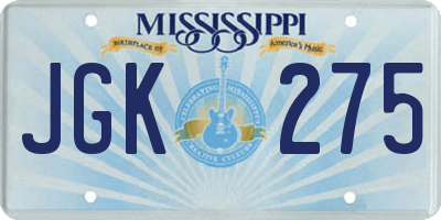 MS license plate JGK275