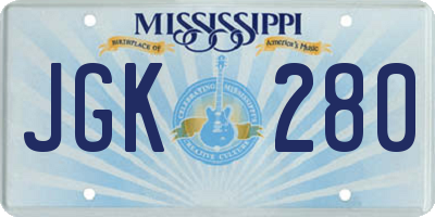 MS license plate JGK280