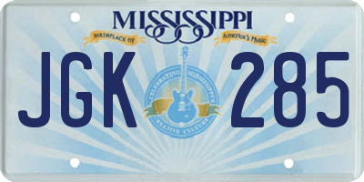 MS license plate JGK285