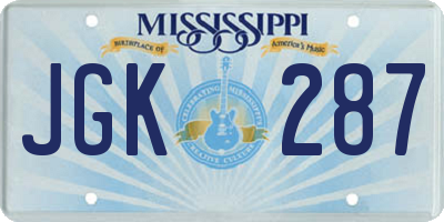 MS license plate JGK287