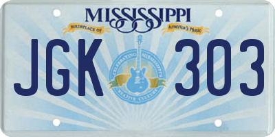 MS license plate JGK303