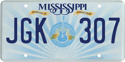MS license plate JGK307