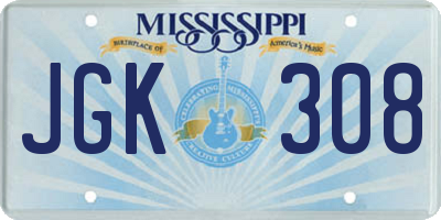 MS license plate JGK308