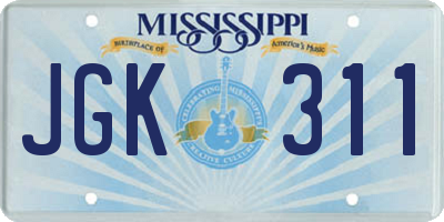 MS license plate JGK311