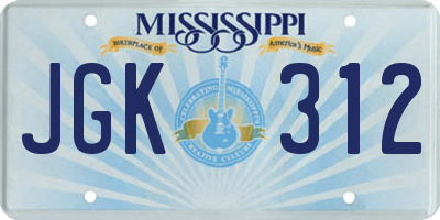MS license plate JGK312