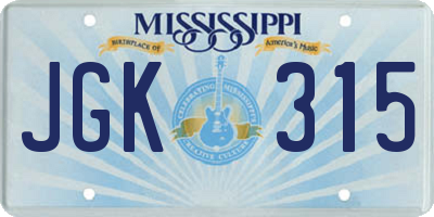 MS license plate JGK315