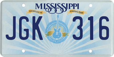 MS license plate JGK316