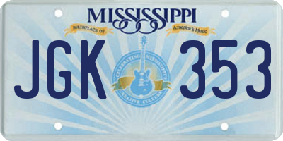 MS license plate JGK353