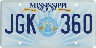MS license plate JGK360