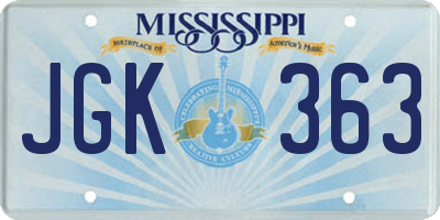 MS license plate JGK363