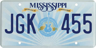 MS license plate JGK455