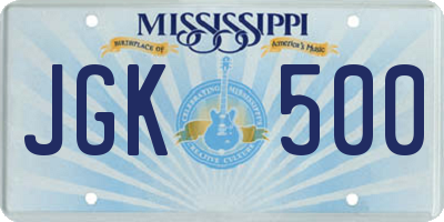 MS license plate JGK500