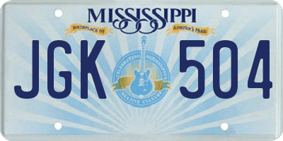 MS license plate JGK504
