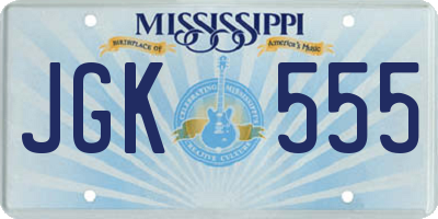 MS license plate JGK555