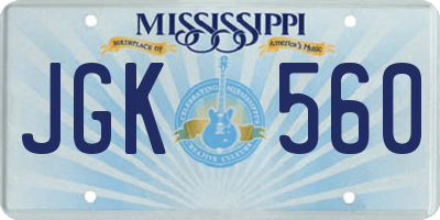 MS license plate JGK560