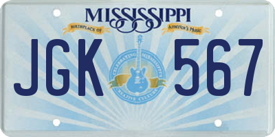 MS license plate JGK567