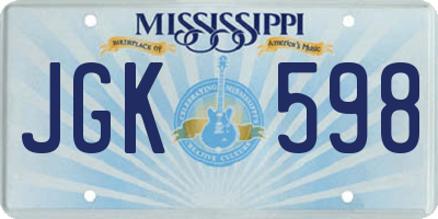 MS license plate JGK598