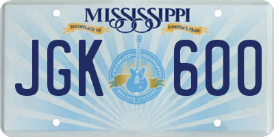 MS license plate JGK600
