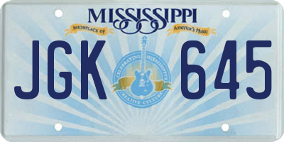 MS license plate JGK645