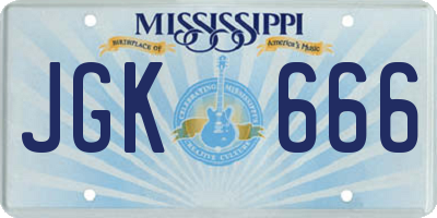 MS license plate JGK666