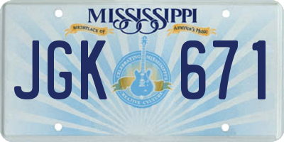 MS license plate JGK671