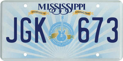 MS license plate JGK673