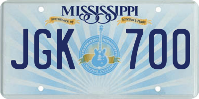 MS license plate JGK700