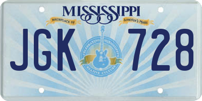 MS license plate JGK728