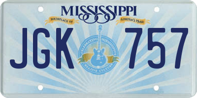 MS license plate JGK757