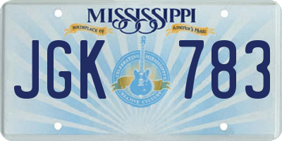 MS license plate JGK783