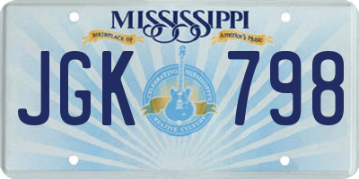 MS license plate JGK798