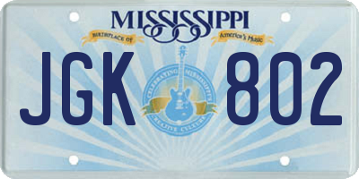 MS license plate JGK802