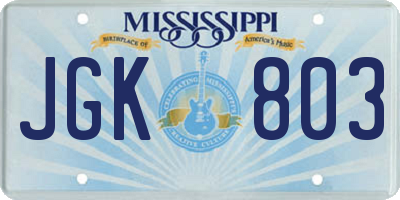 MS license plate JGK803