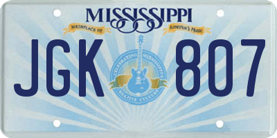 MS license plate JGK807