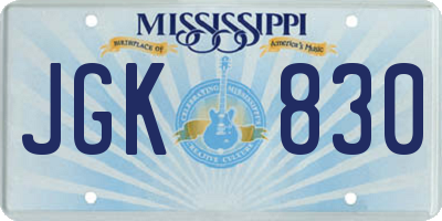 MS license plate JGK830