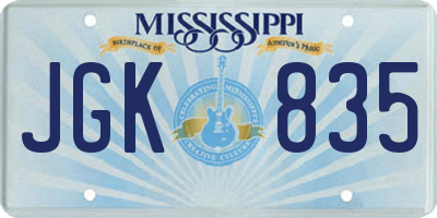 MS license plate JGK835