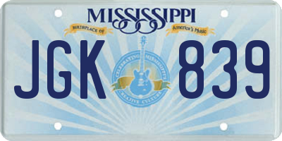 MS license plate JGK839