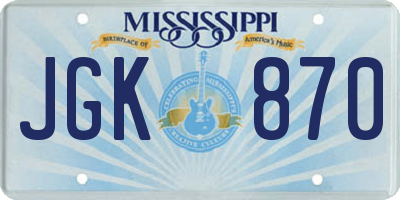 MS license plate JGK870