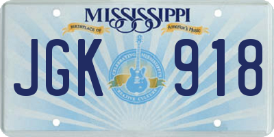 MS license plate JGK918