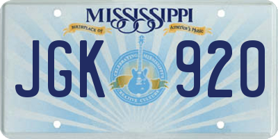 MS license plate JGK920