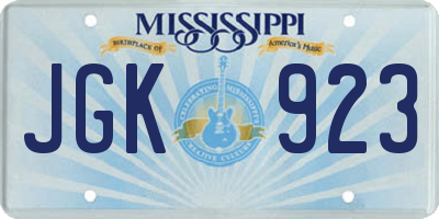 MS license plate JGK923
