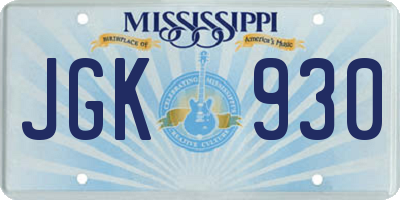 MS license plate JGK930