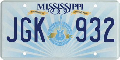 MS license plate JGK932