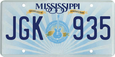 MS license plate JGK935