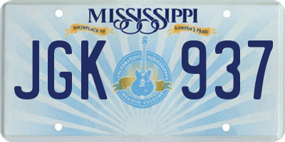 MS license plate JGK937