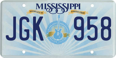 MS license plate JGK958