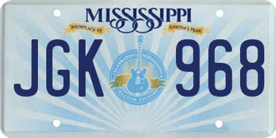 MS license plate JGK968